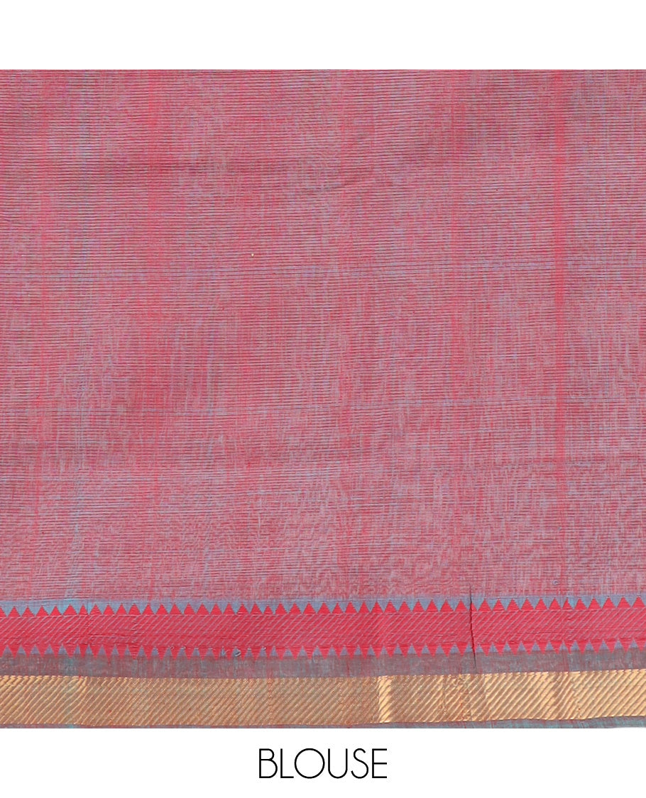 Light blue mangalagiri cotton saree with contrast temple border & striped pallu