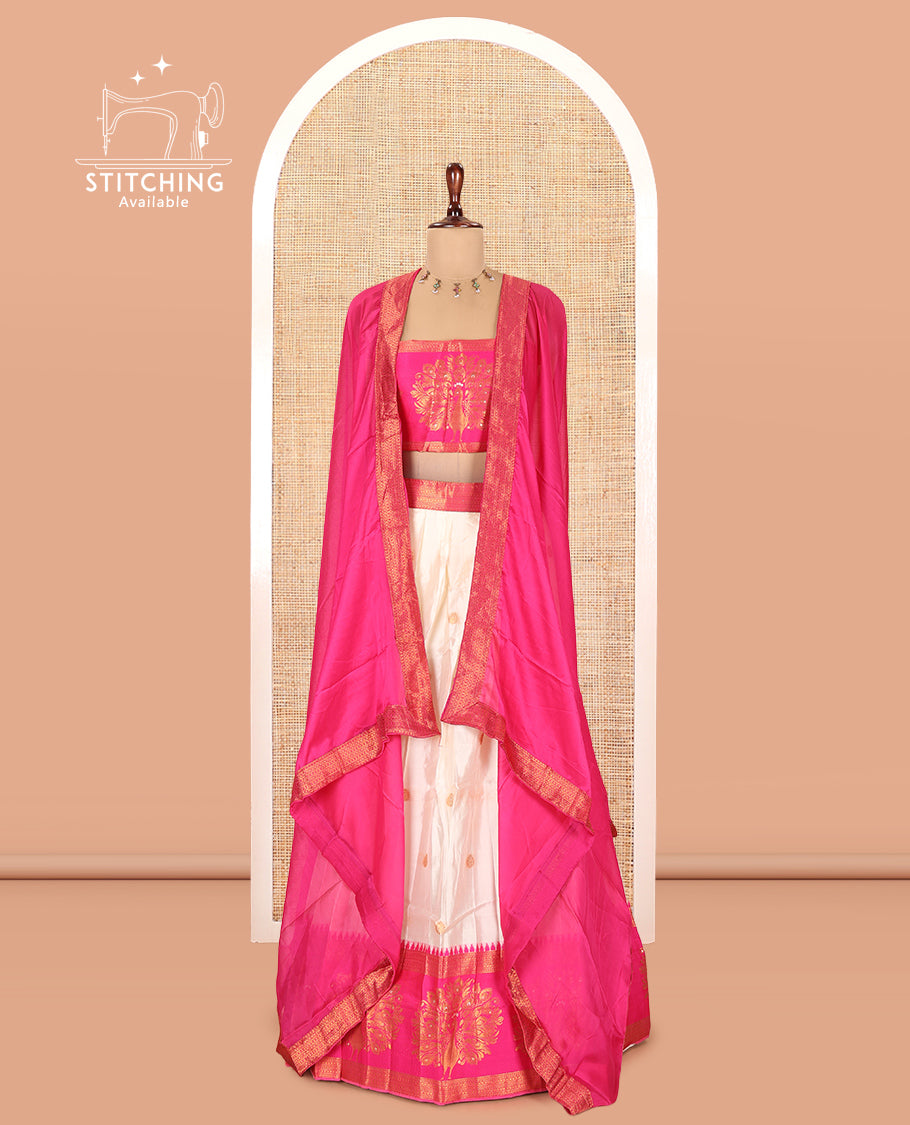Cream-Rani Pink Semi-Silk Half-Saree