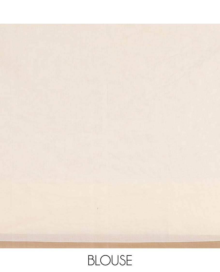 Cream bird motifs printed Handloom cotton saree, contrast piping border, pallu of bird motifs print, and a matching blouse