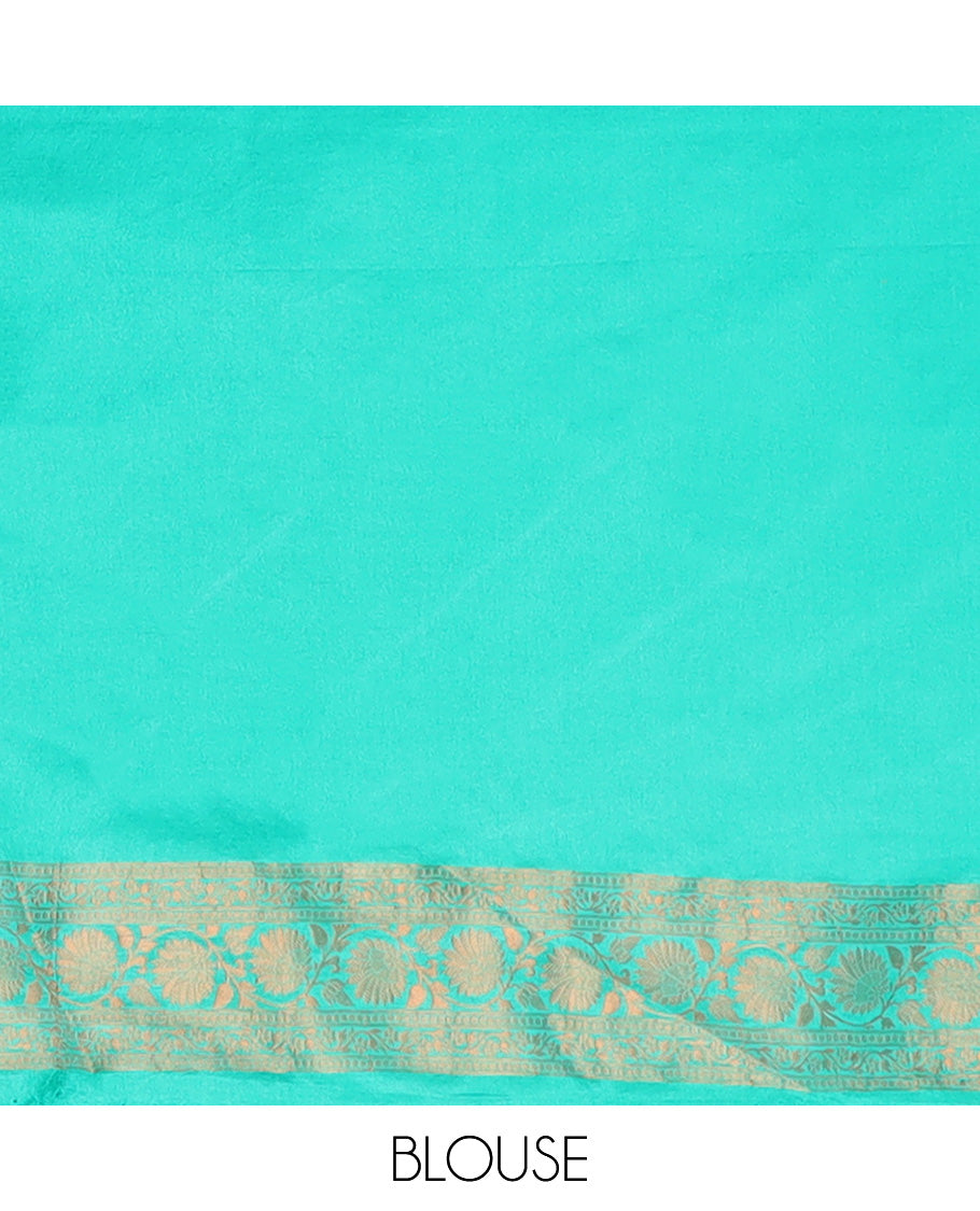 Pink Semi banaras chiffon saree with buttas, contrast traditional design border & intricately designed pallu