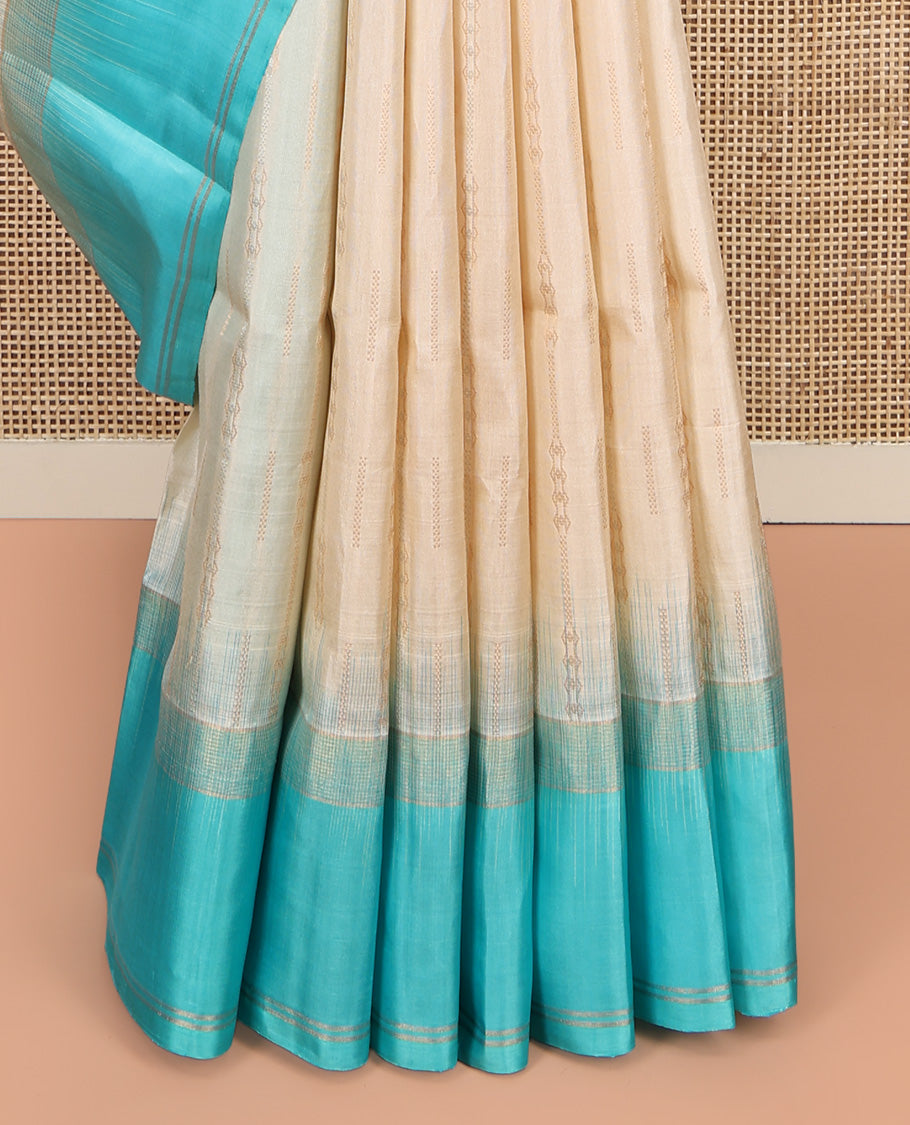 Cream Mayuri Soft Silk Saree, Mesmerized with Zari Stripes, Complemented by a Contrast Zari Striped Border, Zari Design Pallu, and a Contrast Blouse
