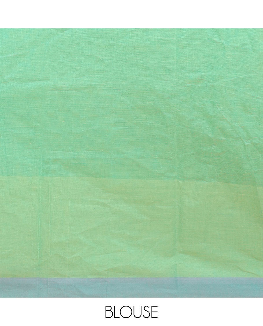 Green buttas Combatiore cotton saree, contrast plain border & geometric patterned pallu