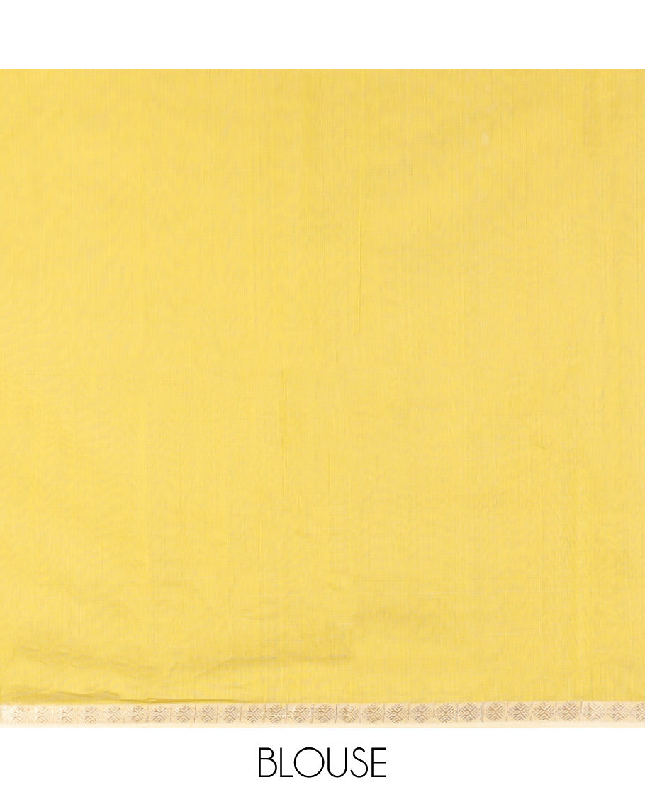 Yellow motifs maheswari cotton saree with contrast zari design border & butterfly motifs pallu