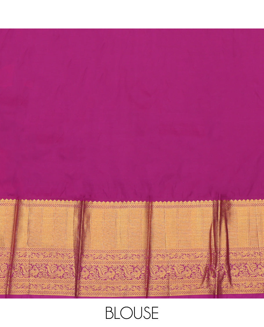 Blue Budget Silk Saree, Accentuated with Zari Buttas, a Contrast Traditional Zari Border, Grand Pallu, and a Contrast Blouse