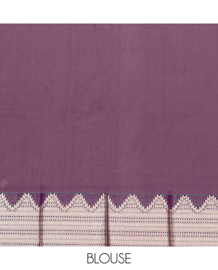 Light blue striped, motifs kora cotton saree with contrast temple border & ogee design pallu