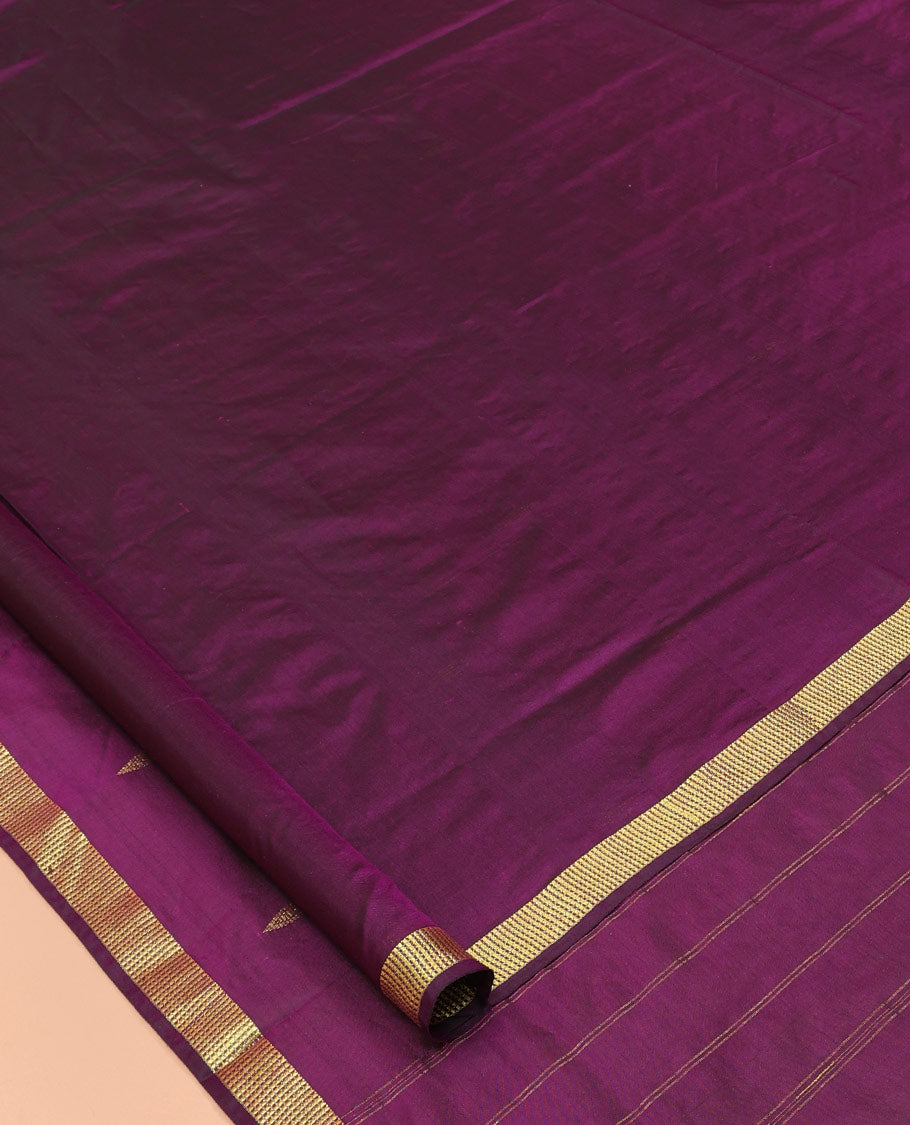 Purple Ten Yard Saree, Adorned with Buttas, a Zari Border, Pallu of Buttas and Stripes, and No Blouse