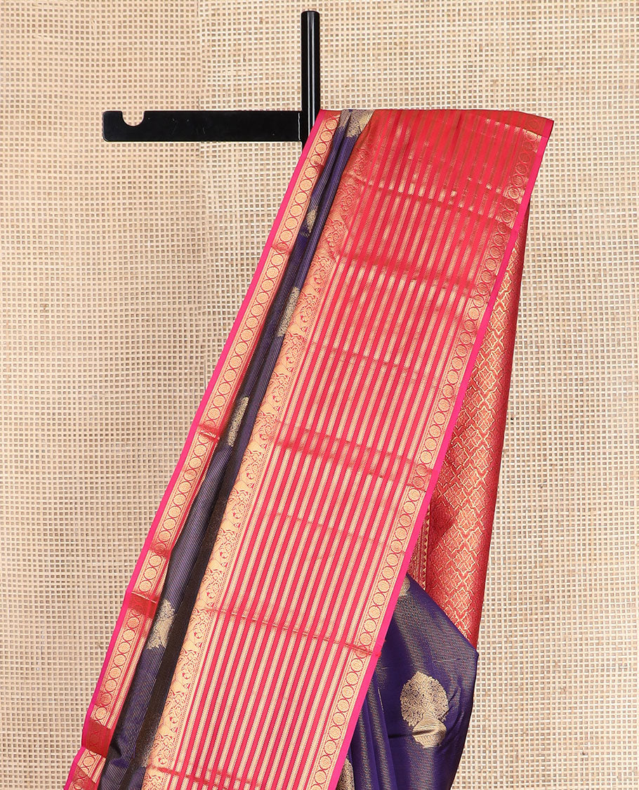 Blue zari buttas vasundhara silk mix saree, contrast jaal pallu & border of muthu, banaras, kathir & yaanai designs