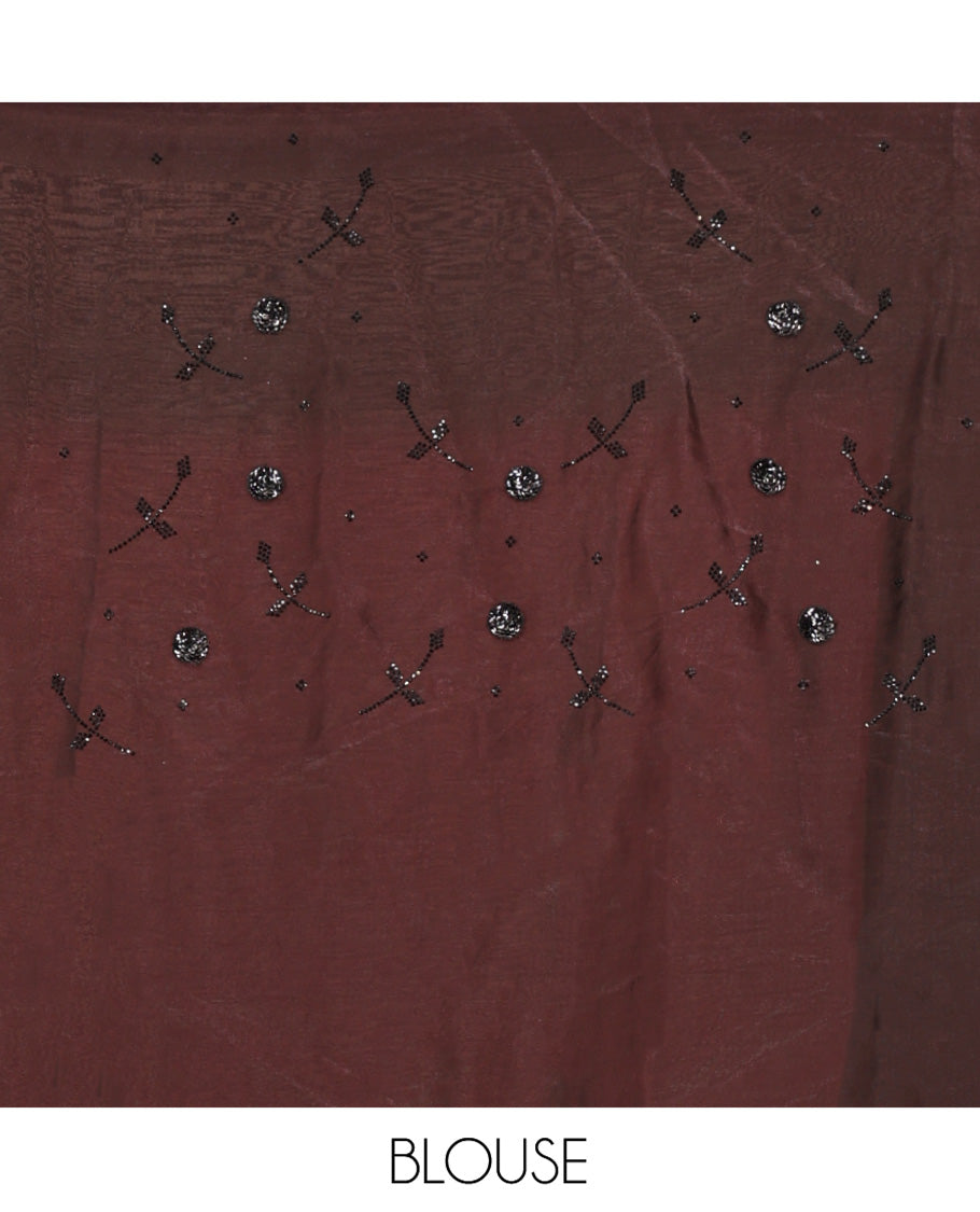 Maroon Designer Saree, Finely Crafted with Floral Sequins Embroidered On Its Body, Complemented by Contrast Scallop Border, and Paired with a Contrast Embroidered Blouse
