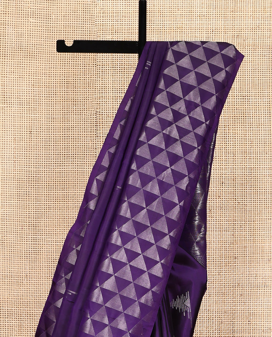 Violet Mayuri Soft Silk Saree, Accentuated with Zari Buttas All Over Its Body, Complemented by Ara Maadam Border, Pallu of Same Ara Maadam Designs, and Paired with a Matching Blouse