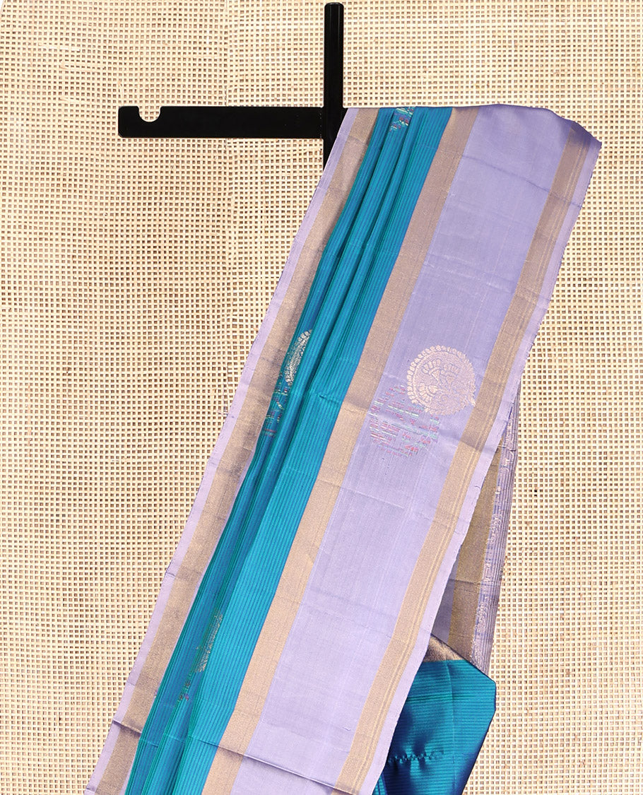 Blue Mayuri Lite Silk Mix Saree, Majestically Detailed with Buttas and Stripes, Complemented by Contrast Unique Design Border, Sparsely Woven Pallu, and Contrast Blouse