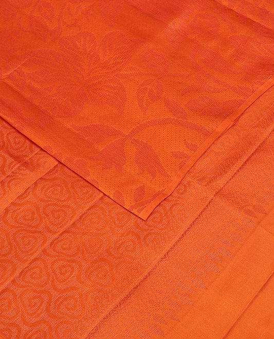 Borderless fanta orange sparsely woven floral design soft silk saree, geometric patterned pallu