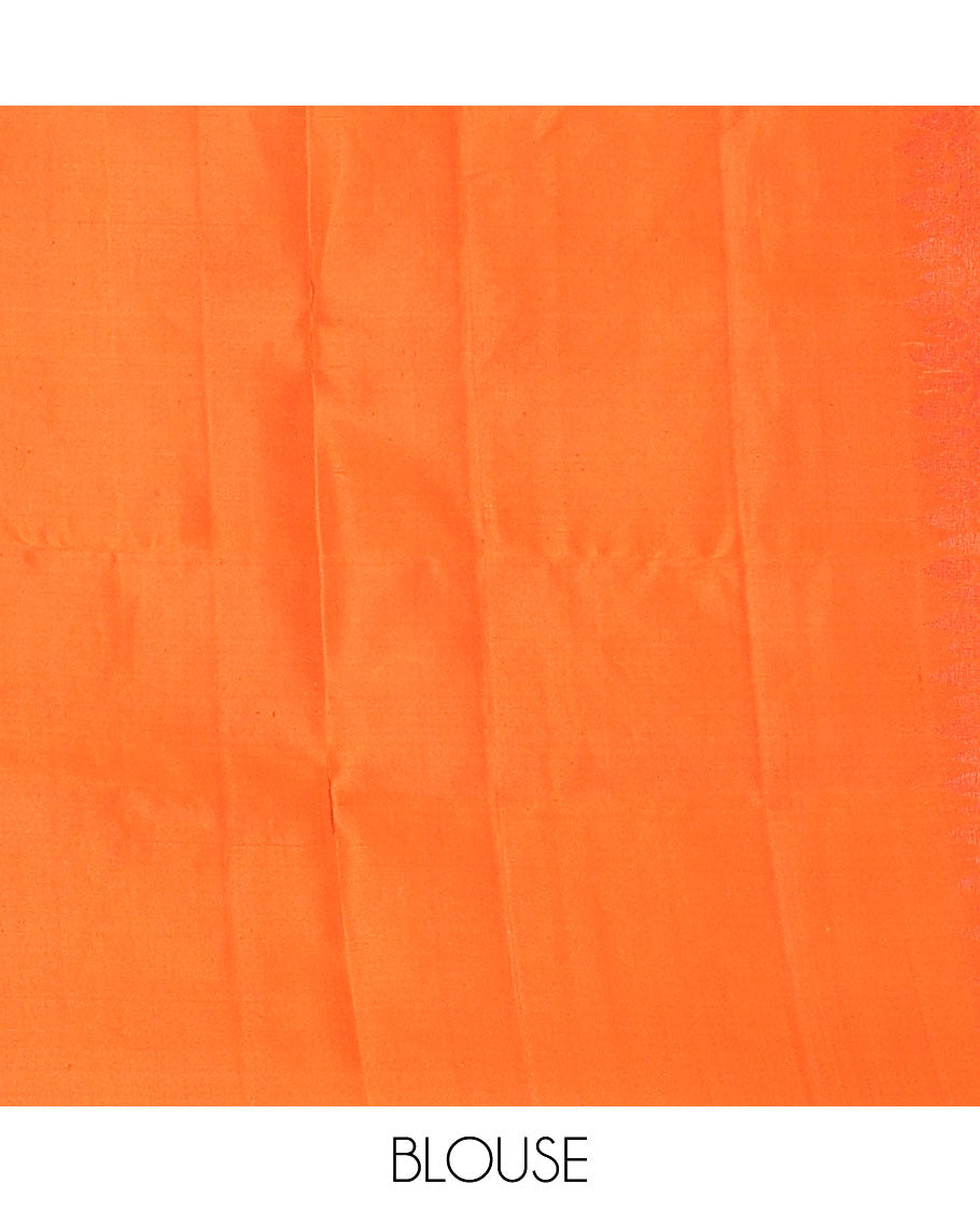 Borderless fanta orange sparsely woven floral design soft silk saree, geometric patterned pallu