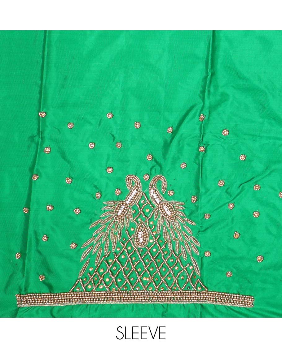 Green peacock aari embroidered material blouse