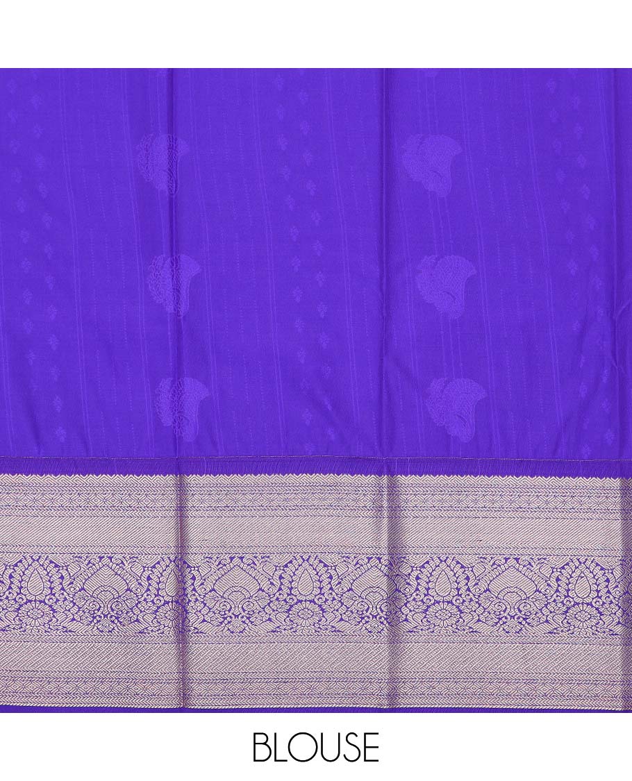 Pastel pink art silk pavadai material, zari design with contrast traditional zari border skirt, and contrast blouse