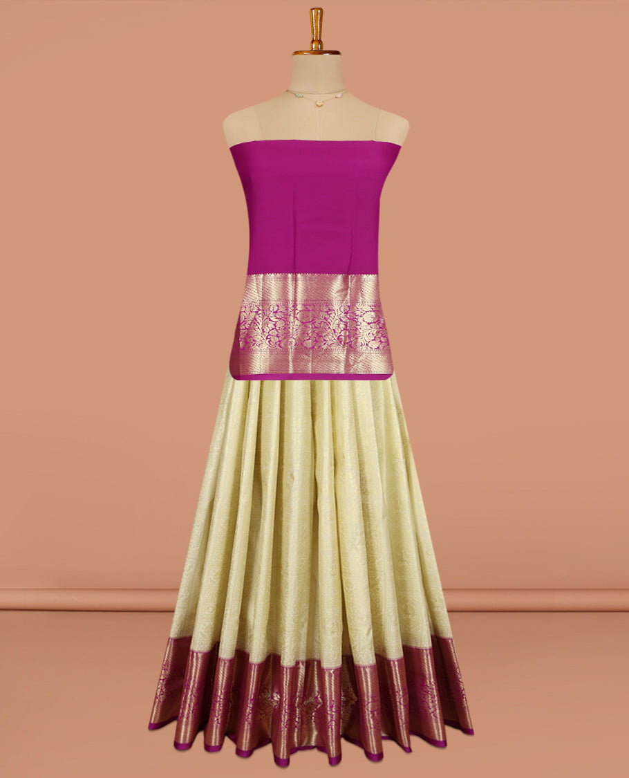 Cream Art Silk Pavadai Material Set