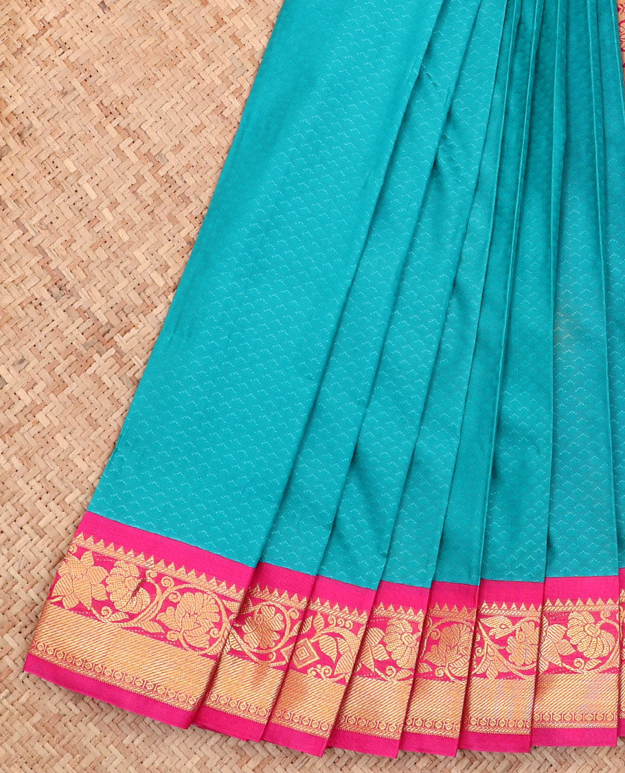 Blue Budget Silk Saree, Decked Up with Jaal Design All Over Its Body, Complemented by a Contrast Floral Creeper Design Border, Grand Pallu, and Paired with a Contrast Blouse