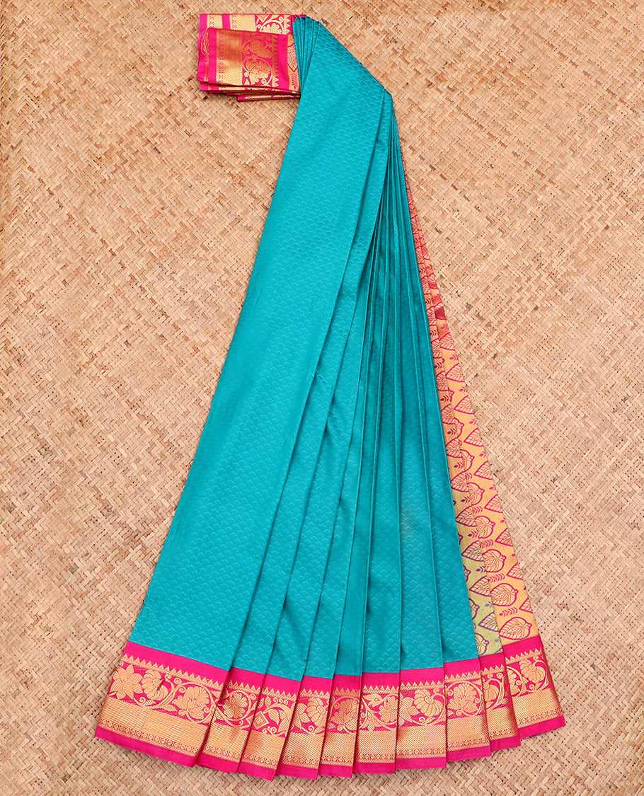 Blue Budget Silk Saree, Decked Up with Jaal Design All Over Its Body, Complemented by a Contrast Floral Creeper Design Border, Grand Pallu, and Paired with a Contrast Blouse