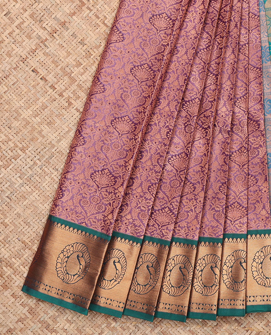 Purple Budget Silk Saree Featuring Jacquard, Complemented by a Contrast Traditional Zari Border, Grand Pallu, and a Contrast Blouse