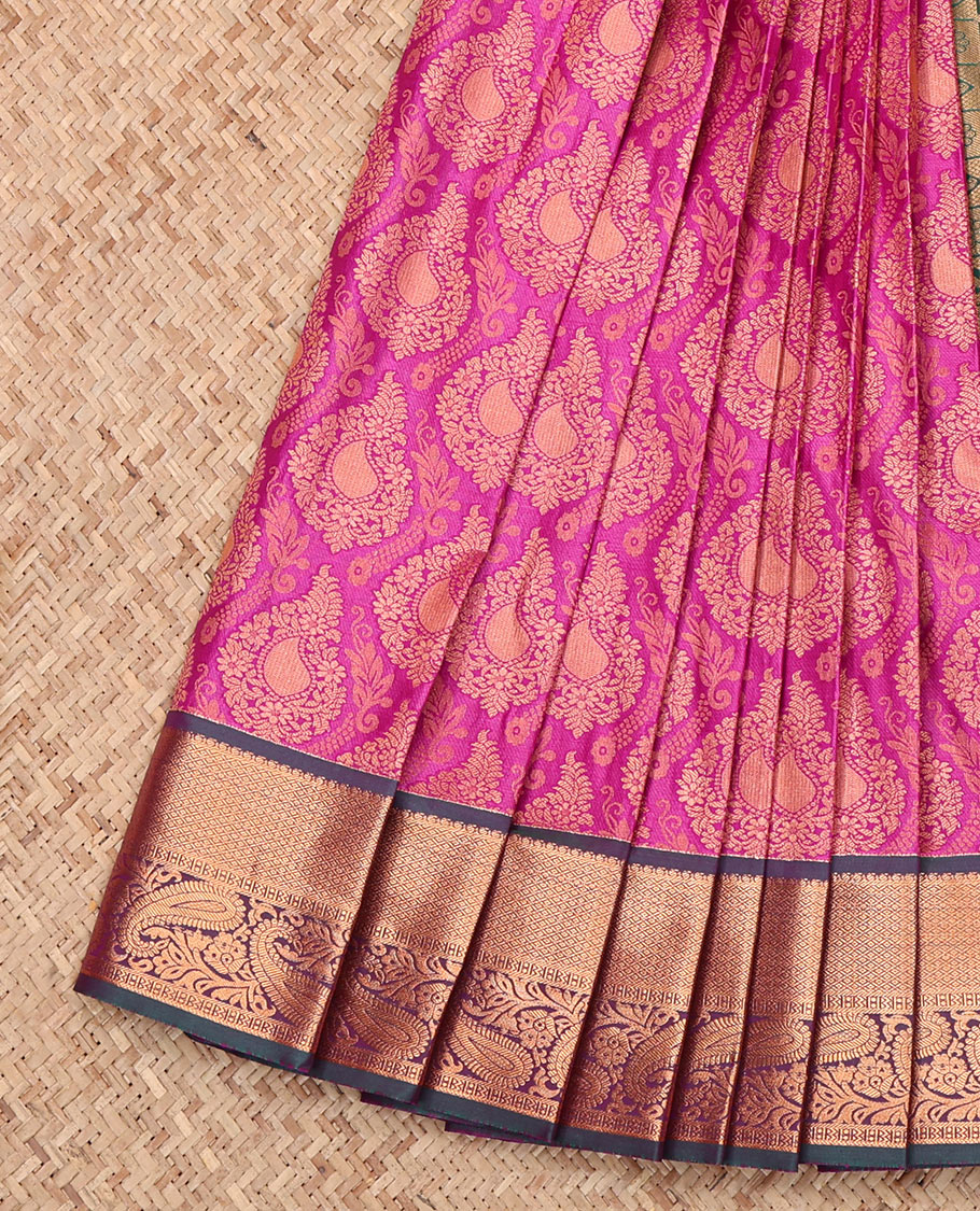 Pink Budget Silk Saree, Artfully Detailed with Jacquard Design, Complemented by a Contrast Traditional Zari Border, Grand Pallu, and Contrast Blouse