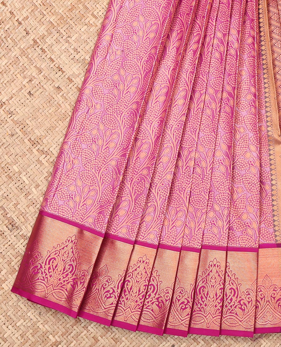 Pink Budget Silk Saree, Richly Detailed with Jacquard Design, Complemented by a Contrast Zari Border, Grand Pallu, and a Contrast Blouse