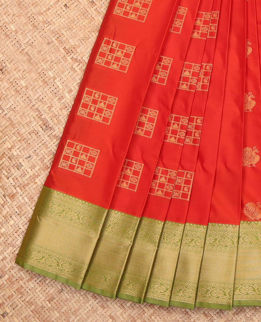 Orange Budget Silk Saree, Richly Detailed with Zari Buttas, a Contrast Traditional Zari Border, Intricate Pallu, and a Contrast Blouse