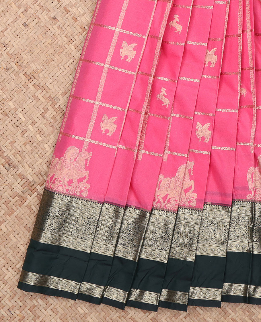 Pink Checks Budget Silk Saree