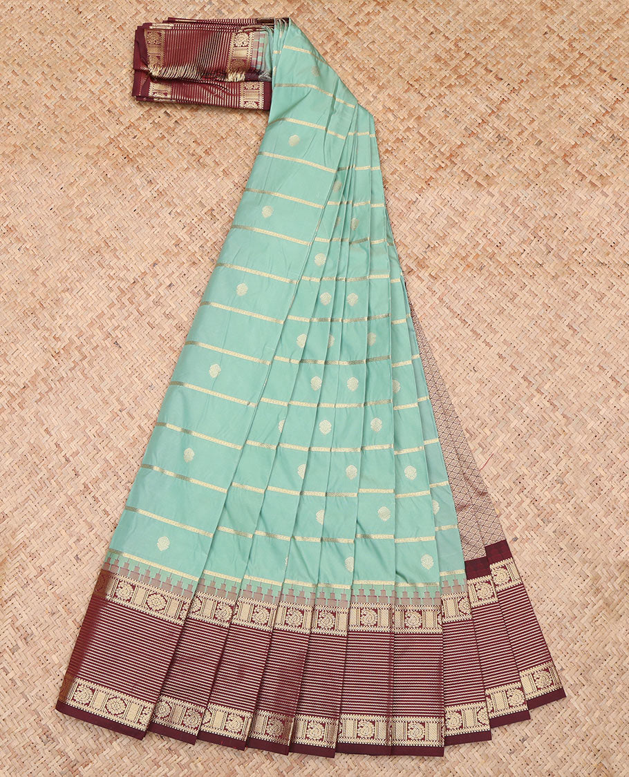 Blue Contrast Zari Stripes Budget Silk Saree