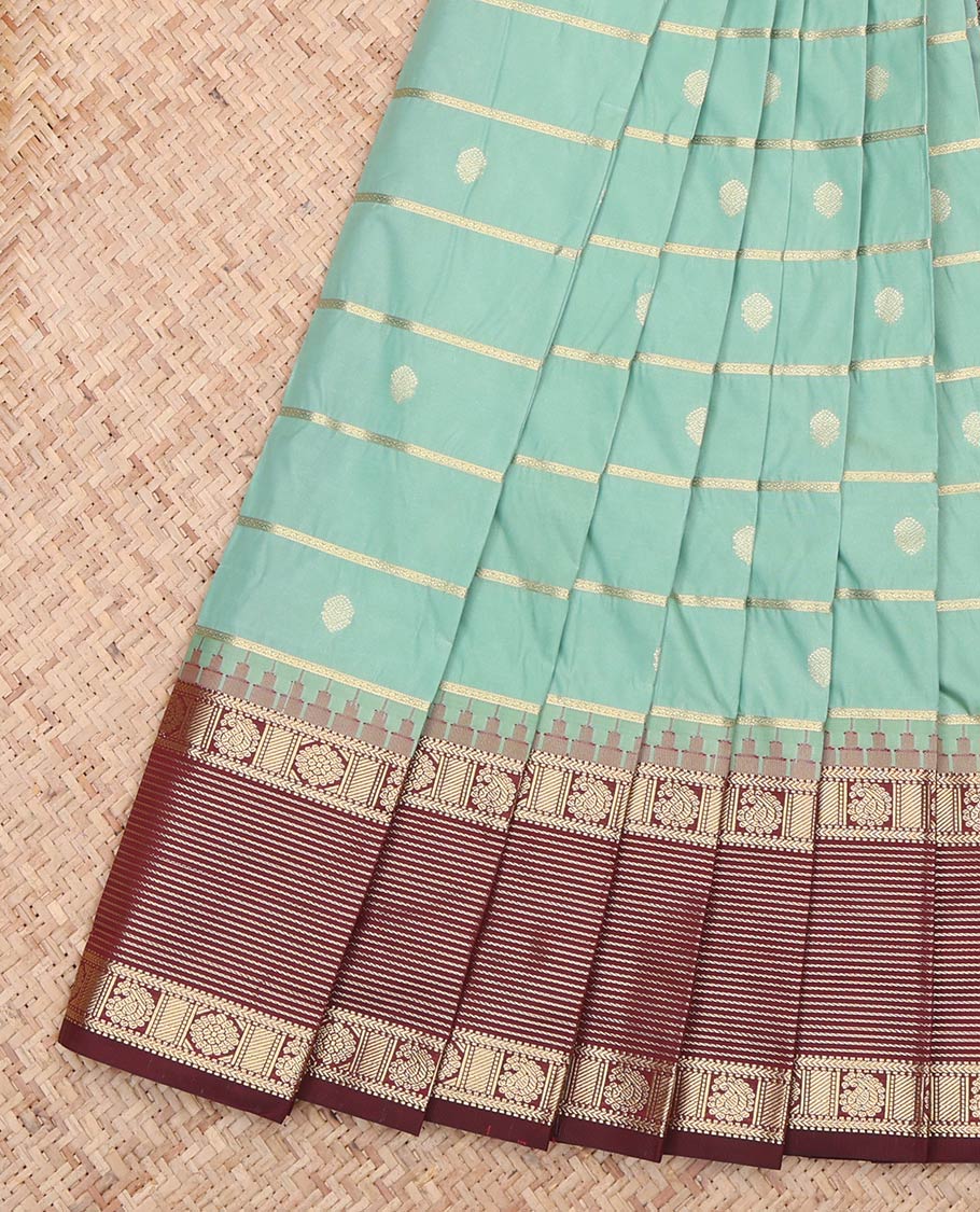 Blue Contrast Zari Stripes Budget Silk Saree