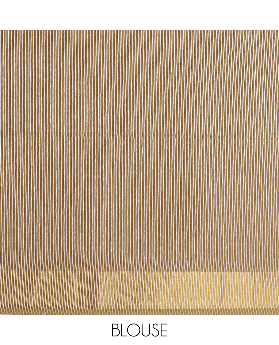 Mustard zari striped jute cotton saree, zari border and striped pallu