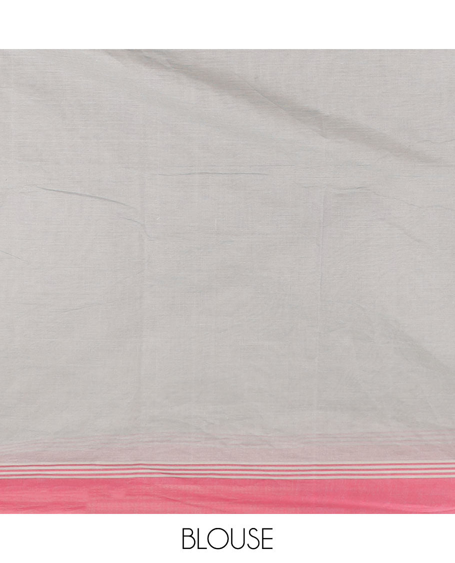 Grey polka dot buttas kanchi cotton saree, contrast border, and intricate design pallu