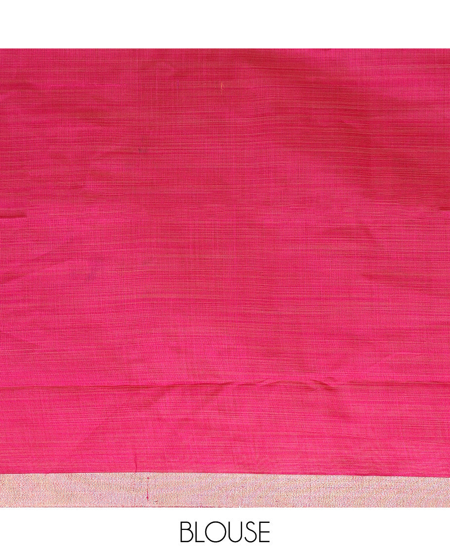 Green kalamkari floral vine printed Chirala cotton saree, plain border, and contrast floral printed pallu