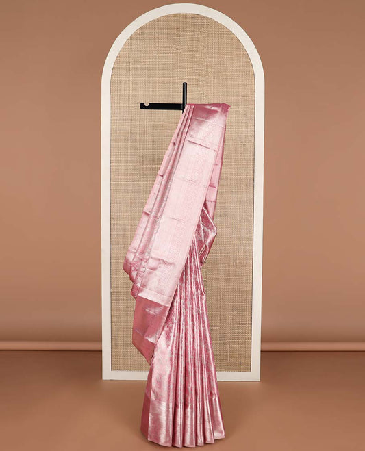 Light pink design kancheepuram tissue silk saree with self border of intricate zari design & geometric design pallu