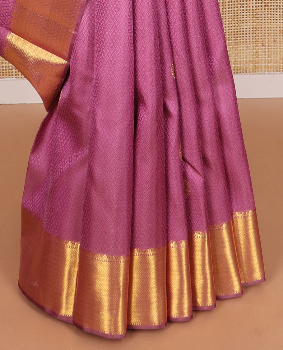 Pink leaf jaal design silk saree with self border of rekku, kathir design & floral design pallu