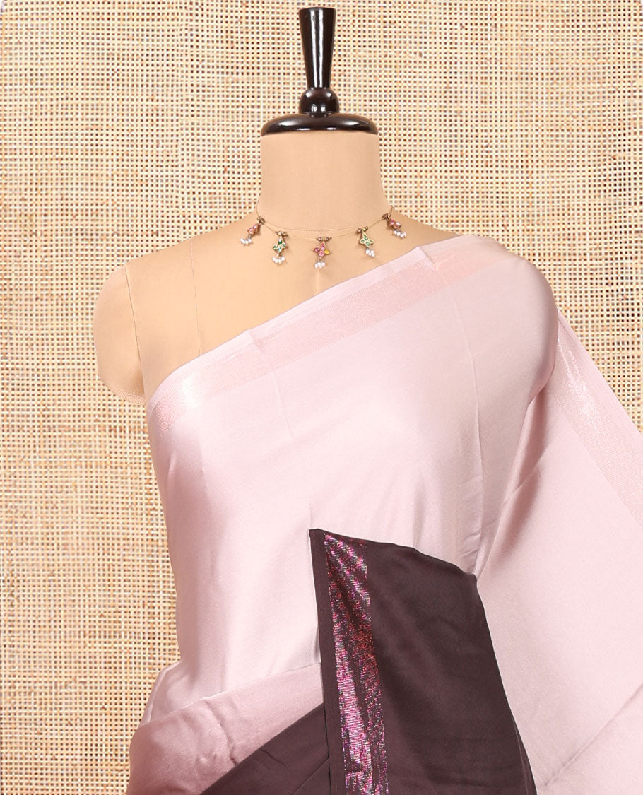 Dark Maroon Ombre Plain Satin Crepe Saree, Subtle Zari Border, Plain Pallu, and Comes without a Blouse