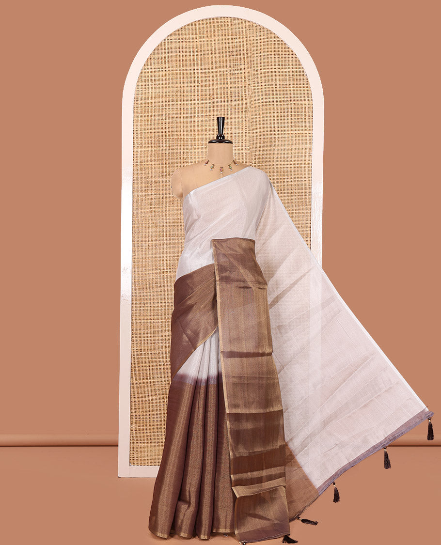 Borderless Brown Plain Tissue Saree, a Self-Pallu with Tassels, and a Matching Blouse