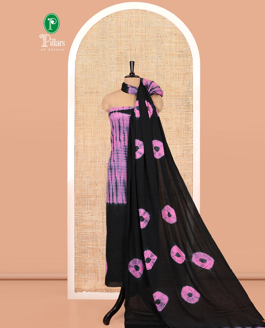 Black and Pink Material Chudidar Set , Elevated with Shibori Printed Viscose Georgette Top, a Contrast Plain Bottom, Paired with Shibori Printed Dupatta