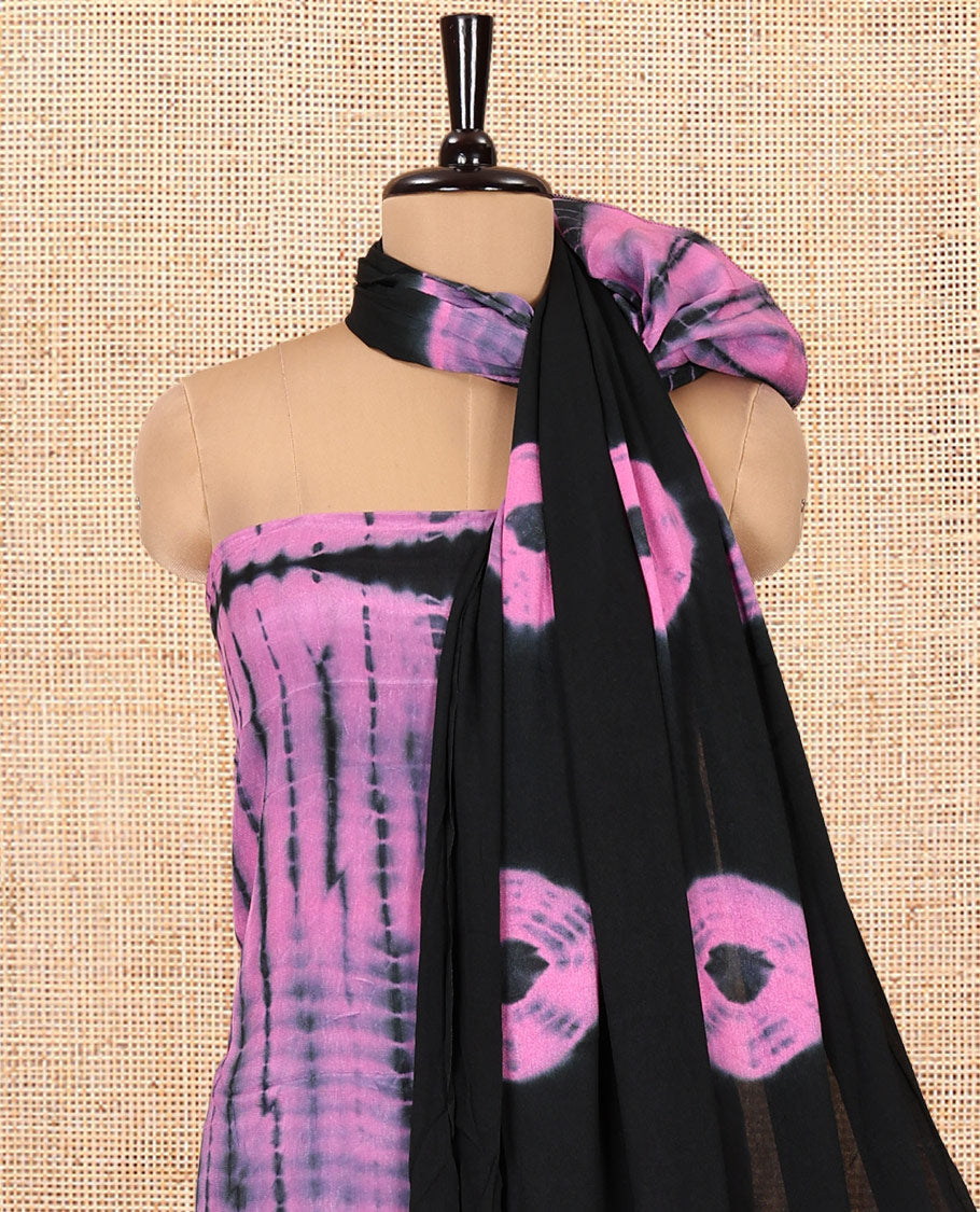 Black and Pink Material Chudidar Set , Elevated with Shibori Printed Viscose Georgette Top, a Contrast Plain Bottom, Paired with Shibori Printed Dupatta