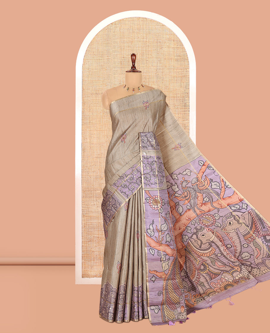 Khaki Fancy Tussar Saree