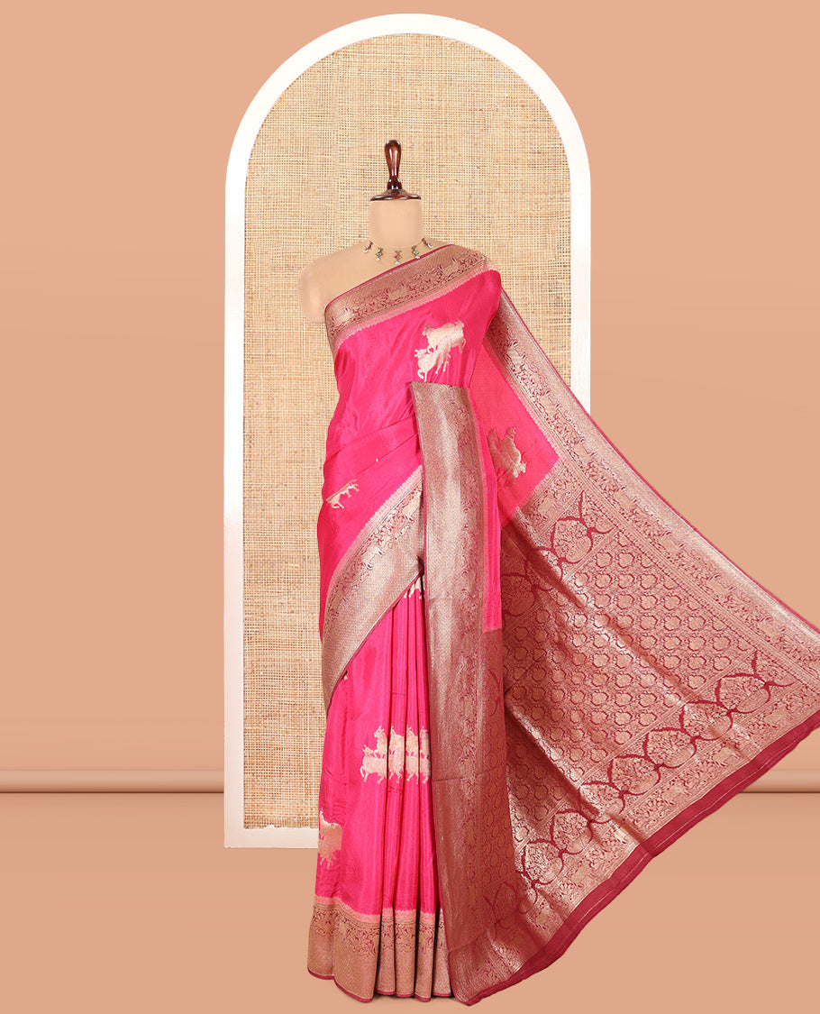 Rani Pink Semi Raw Silk Saree