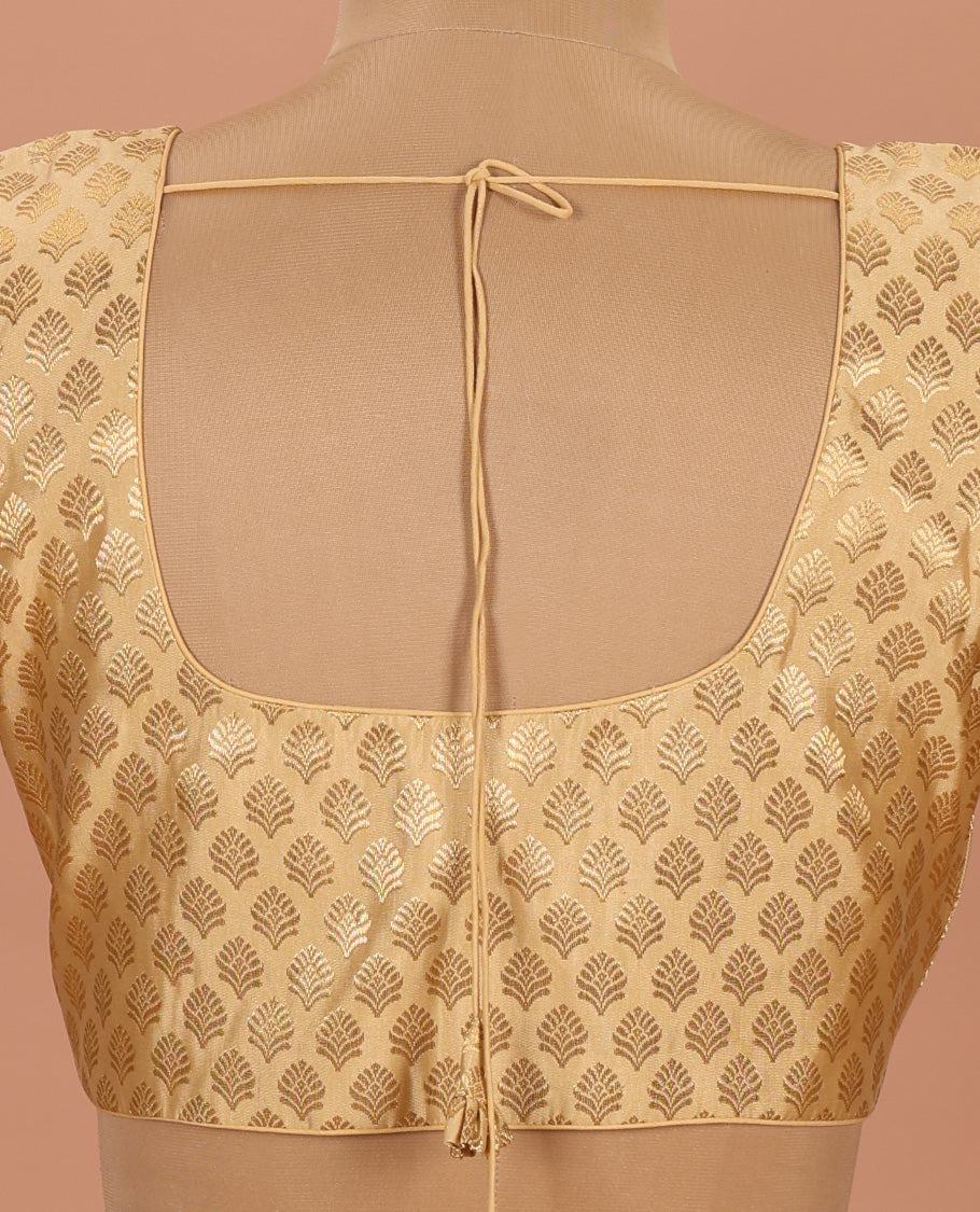Gold buttas front-back round neck elbow-sleeve readymade blouse