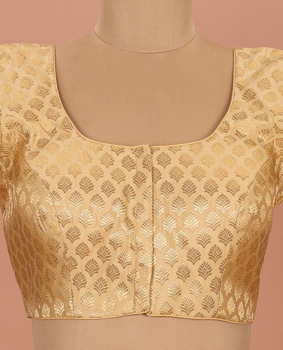 Gold buttas front-back round neck elbow-sleeve readymade blouse