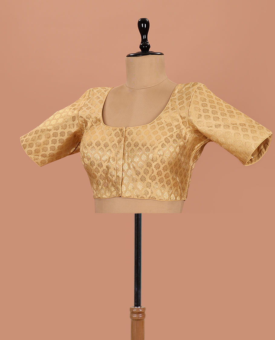 Gold buttas front-back round neck elbow-sleeve readymade blouse