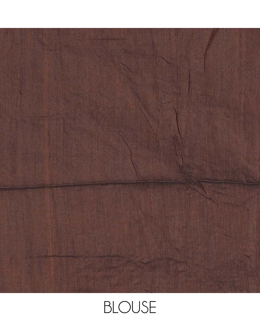 Brown Khadi Cotton Saree Ornamented with Triangle Motifs Embroidery, Pallu Spotlighted with Triangle Motifs Embroidery, and Paired with a Matching Blouse