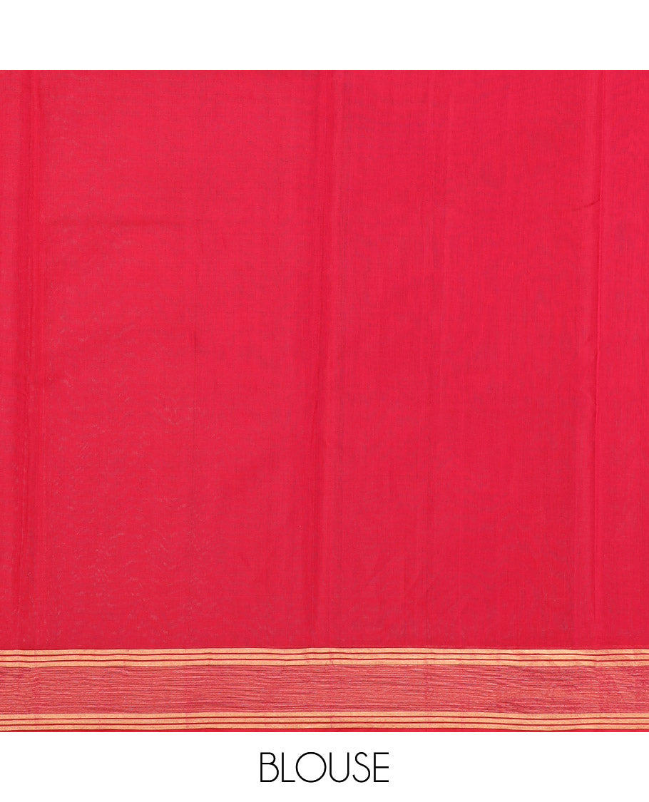 Blue Silk Cotton Saree Sparsely Sparkled with Zari Designs All Over the Body, Complemented by a Contrast Striped Border, Featuring a Contrast Pallu Steeped with Geometric Designs, and Paired with a Contrast Blouse