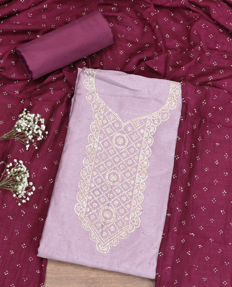 Lavender Vichitra Silk Material Chudidar Set
