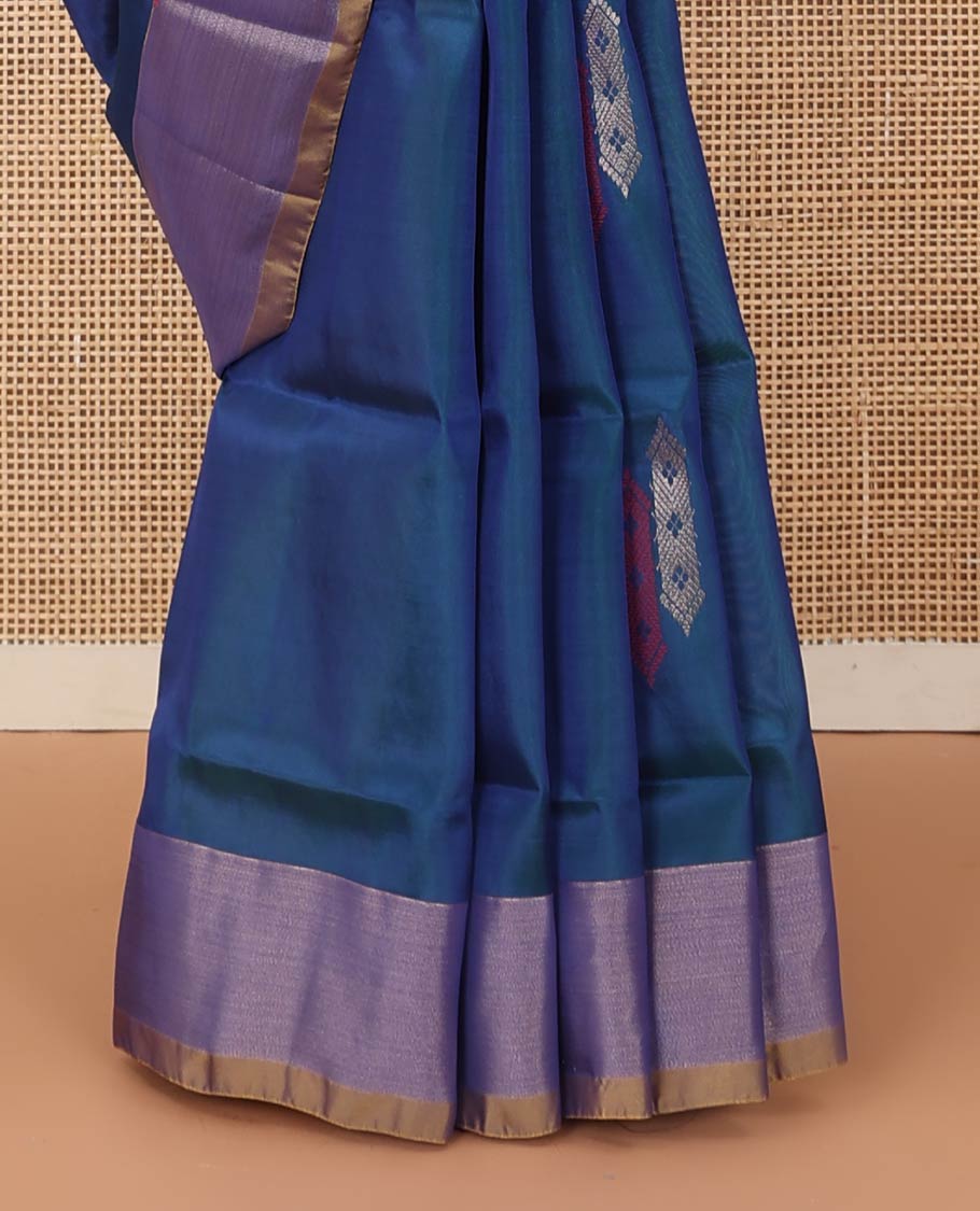 Blue zari buttas Uppada saree, contrast bavanji border, and jaal pallu