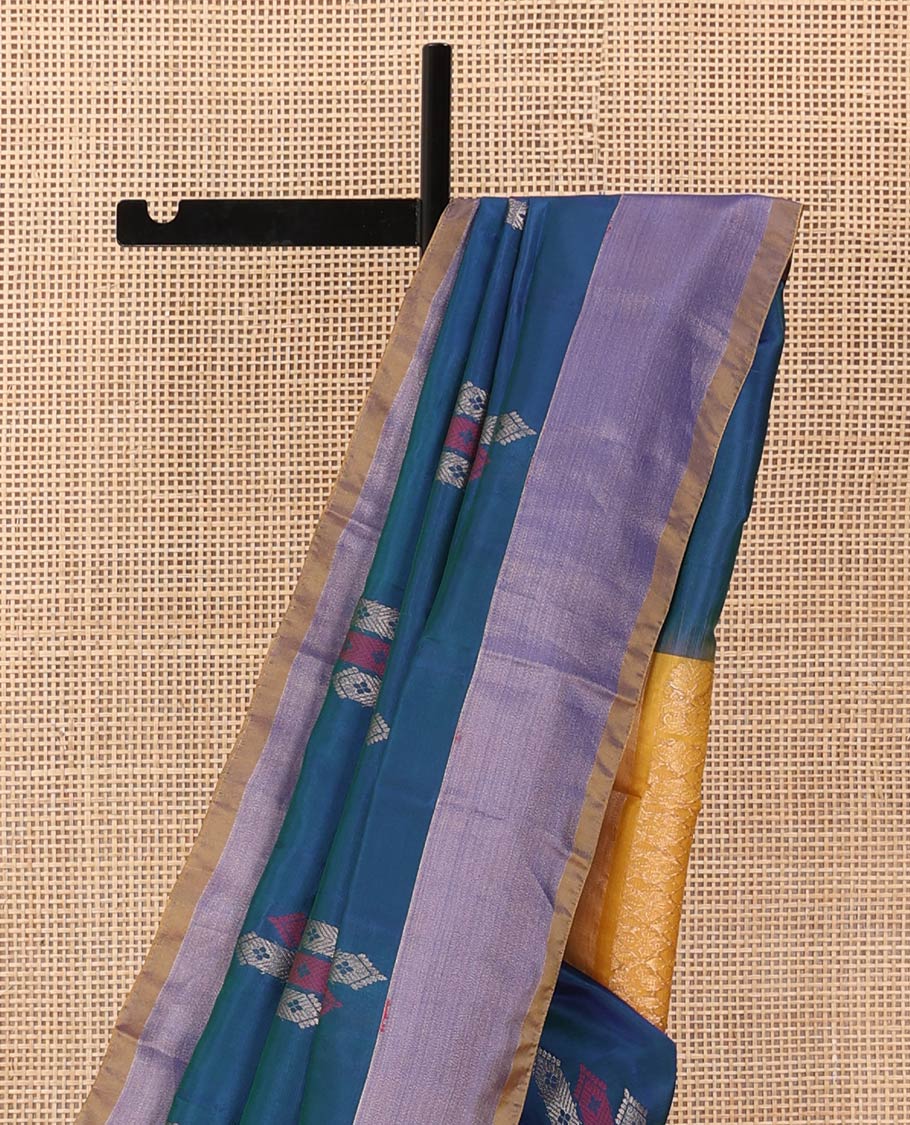 Blue zari buttas Uppada saree, contrast bavanji border, and jaal pallu