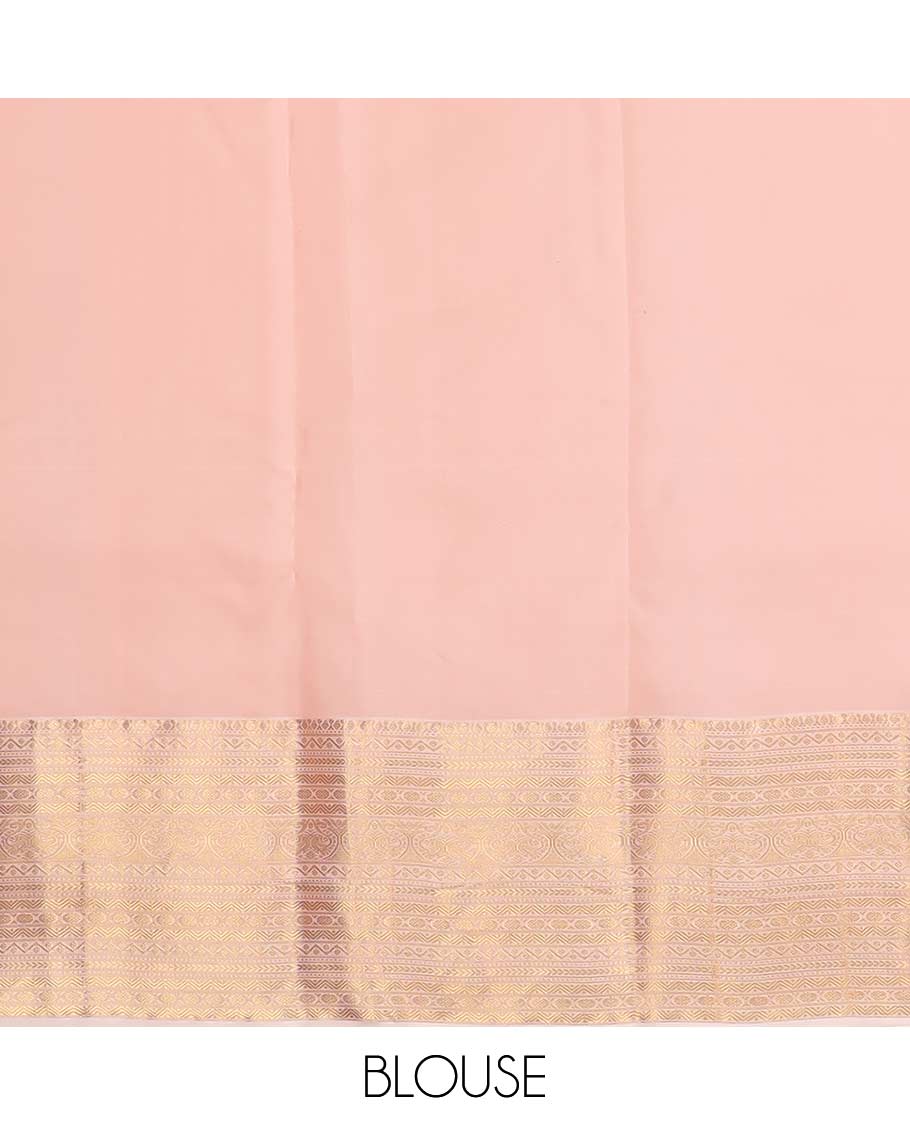 Blue zari buttas Vasundhara silk mix saree, contrast border of muthu, kathir, neli, rettai neli, rudraksham, and mayil designs, and jaal pallu