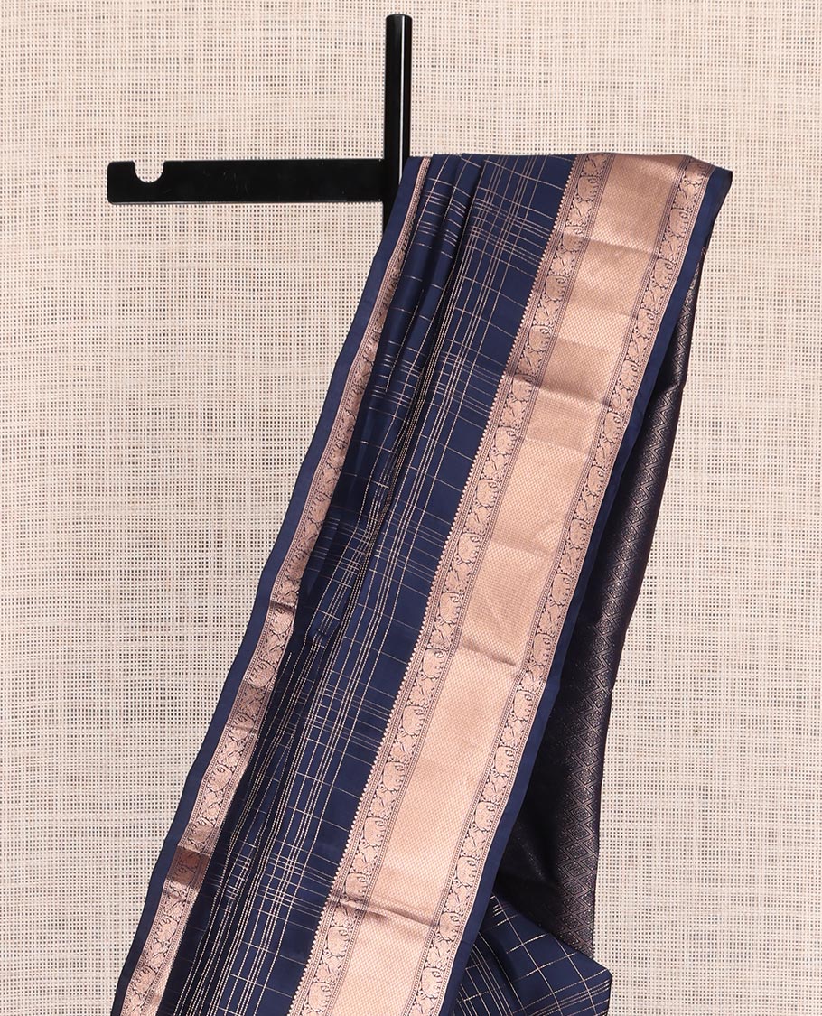 Blue Zari Checked Vasundhara Lite Silk Mix Saree, a Zari Mayil-Yaanai Border, Matching Blouse