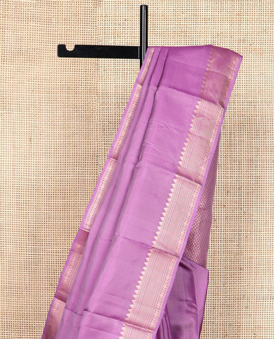 Pinkish purple zari design silk saree, ara maadam pallu & zari border of thazampoo rekku,muthu,neli,rudraksham,ara maadam & kamalam